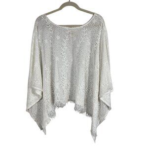 Solitaire Floral Top XL White Kimono Coastal Boho Fringe Retro Classic Hippie